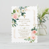 チャームホワイトフラワーズ開花金ゴールドクロスバプテスマ 招待状 (スタンド正面)