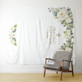 チャームホワイトフラワーバプテスマ女の子フォトブースプロップ タペストリー (インサイチュ(横))
