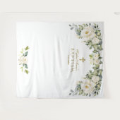 チャームホワイトフラワーバプテスマ女の子フォトブースプロップ タペストリー (正面(横))