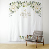 チャームホワイトフラワーバプテスマ女の子フォトブースプロップ タペストリー (インサイチュ)