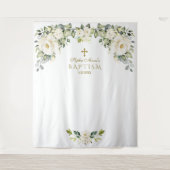 チャームホワイトフラワーバプテスマ女の子フォトブースプロップ タペストリー (正面)