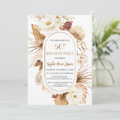 チャームホワイトフローラパンパスグラスパーム50誕生日 招待状 (スタンド正面)