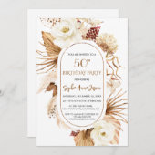 チャームホワイトフローラパンパスグラスパーム50誕生日 招待状 (正面/裏面)