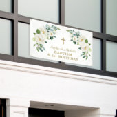 チャームホワイトフローラ金ゴールドクロスバプテスムウェルカムサイン 横断幕 (ビルの外側)