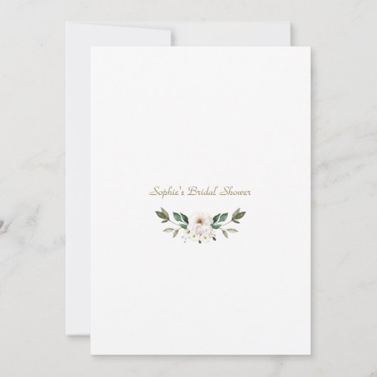 チャームホワイトフローラ金ゴールドブライダルシャワーティーパーティー 招待状 (裏面)