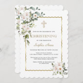 チャームホワイトリリーバラ金ゴールドガール《キリスト教》洗礼式や命名式 招待状 (正面/裏面)