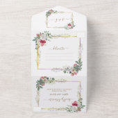 チャームホワイトレッドフローラ金ゴールド結婚クリスマス オールインワン招待状 (外側)