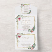 チャームホワイトレッドフローラ金ゴールド結婚クリスマス オールインワン招待状 (内側)