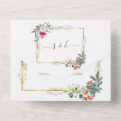 チャームホワイトレッドフローラ金ゴールド結婚クリスマス オールインワン招待状 (裏面)