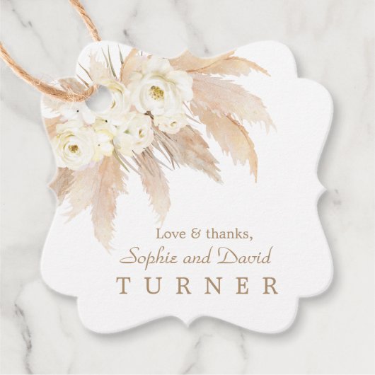 チャームホワイトローズパンパスグラス結婚金ゴールド フェイバータグ (正面)