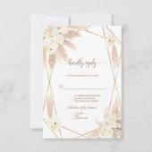 チャームホワイトローズパンパスグラス結婚金ゴールド 出欠カード (正面)