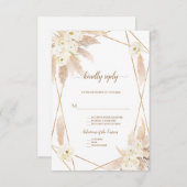 チャームホワイトローズパンパスグラス結婚金ゴールド 出欠カード (正面/裏面)