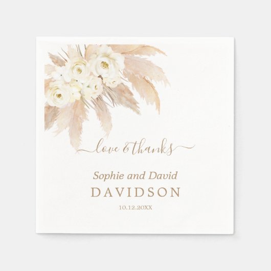 チャームホワイトローゼスパンパスグラス結婚ズ スタンダードカクテルナプキン (正面)