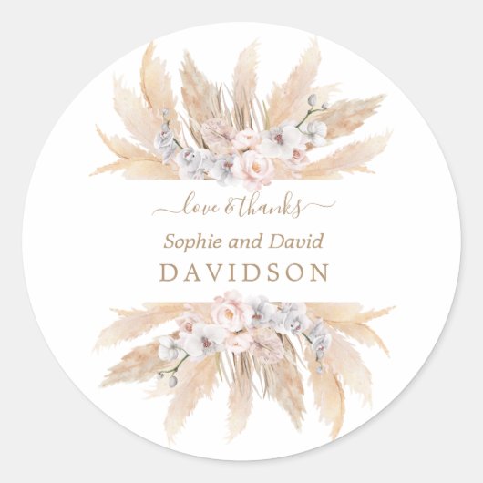 チャームホワイトローゼスパンパスグラス結婚ズ ラウンドシール (正面)