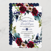 チャームボホフローラマルサラネイビーブルー結婚ズ 招待状 (正面/裏面)