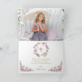 チャームマグノリア花金ゴールドフォトガールバプテスマ サンキューカード (内部)