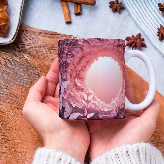 チャームミーツSIP：ピンク3Dバタフライマグ喜び ツートーンマグカップ