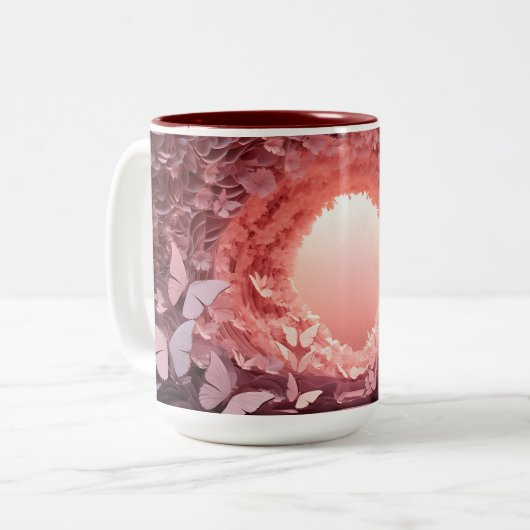 チャームミーツSIP:ピンク3Dバタフライマグ喜び ツートーンマグカップ (正面左)