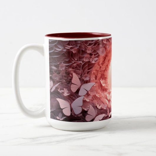 チャームミーツSIP:ピンク3Dバタフライマグ喜び ツートーンマグカップ (左)