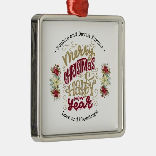 チャームメリークリスマスハッピーニューイヤータイポグラフィ メタルオーナメント (右)