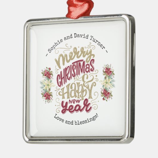 チャームメリークリスマスハッピーニューイヤータイポグラフィ メタルオーナメント (左)