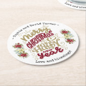 チャームメリークリスマスハッピーニューイヤータイポグラフィ ラウンドペーパーコースター (アングル)