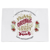 チャームメリークリスマスハッピーニューイヤータイポグラフィ ラージペーパーバッグ (正面)