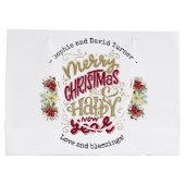 チャームメリークリスマスハッピーニューイヤータイポグラフィ ラージペーパーバッグ (裏面)