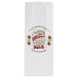 チャームメリークリスマスハッピーニューイヤータイポグラフィ ワインギフトバッグ