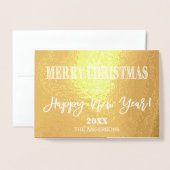 チャームメリークリスマスハッピーニューイヤー家族写真 箔カード (封筒付き正面)