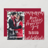 チャームメリークリスマスハッピーニューイヤー松写真 インビテーションポストカード (正面/裏面)