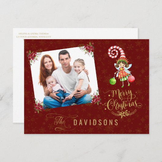 チャームメリークリスマスフェアリー家族の写真 シーズンポストカード (正面/裏面)