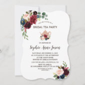 チャームメルロネイビーフローラブライダルシャワーティーパーティー 招待状 (正面)