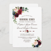 チャームメルロネイビーブルーフローラリハーサルディナー 招待状 (正面/裏面)