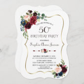 チャームメルロネイビーブルーフローラ50誕生日 招待状 (正面/裏面)