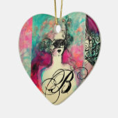 チャームモノグラム、ハート セラミックオーナメント (左)