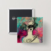 チャームモノグラム/マスク付きミステリアス美しい 缶バッジ (正面&裏面)