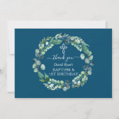 チャームユーカリリースボーイバプティスファースト誕生日 サンキューカード (正面)