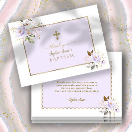 チャームライトパープル金ゴールドフラワーガールバプテスマ サンキューカード