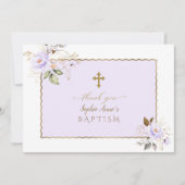 チャームライトパープル金ゴールドフラワーガールバプテスマ サンキューカード (正面)