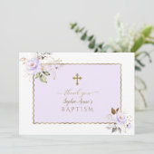 チャームライトパープル金ゴールドフラワーガールバプテスマ サンキューカード (スタンド正面)