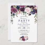 チャームラベンダーネイビーブルーフローラ開花卒業 招待状 (正面)