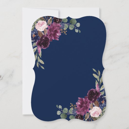 チャームラベンダーネイビー金ゴールドフローラ開花スウィート16 招待状 (裏面)