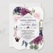 チャームラベンダーパープルフローラ開花ブライダルシャワー 招待状 (正面)
