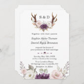 チャームラベンダーピンクフローラ〔雄ジカの〕枝角結婚ズ 招待状 (正面/裏面)