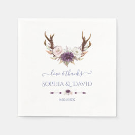 チャームラベンダーピンクホワイトフラワーズ結婚〔雄ジカの〕枝角 スタンダードカクテルナプキン