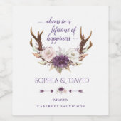 チャームラベンダーピンクホワイトフラワーズ結婚〔雄ジカの〕枝角 ワインラベル (シングルラベル)