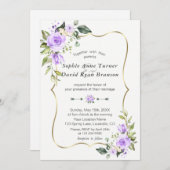 チャームラベンダーフラワーズ金ゴールド結婚フレーム 招待状 (正面/裏面)