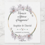 チャームルアウ（ハワイ式宴会）ウォーターカラーホワイトオーキッド金ゴールド結婚ズ ワインラベル (シングルラベル)