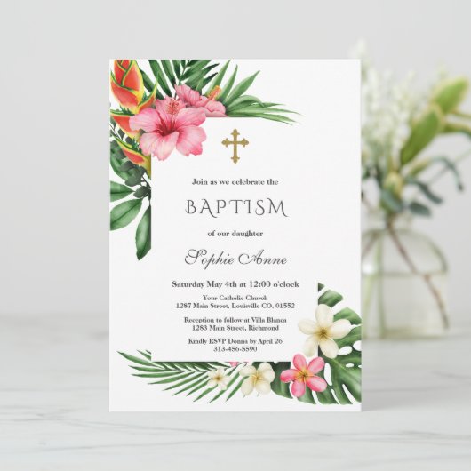 チャームルアウ(ハワイ式宴会)トロピカルハイビスカスフローラバプテスマ 招待状 (スタンド正面)